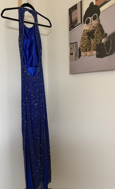 Y2K Vintage 100% Silk Shell Polyester Lining Blue Evening Gown Made in India
