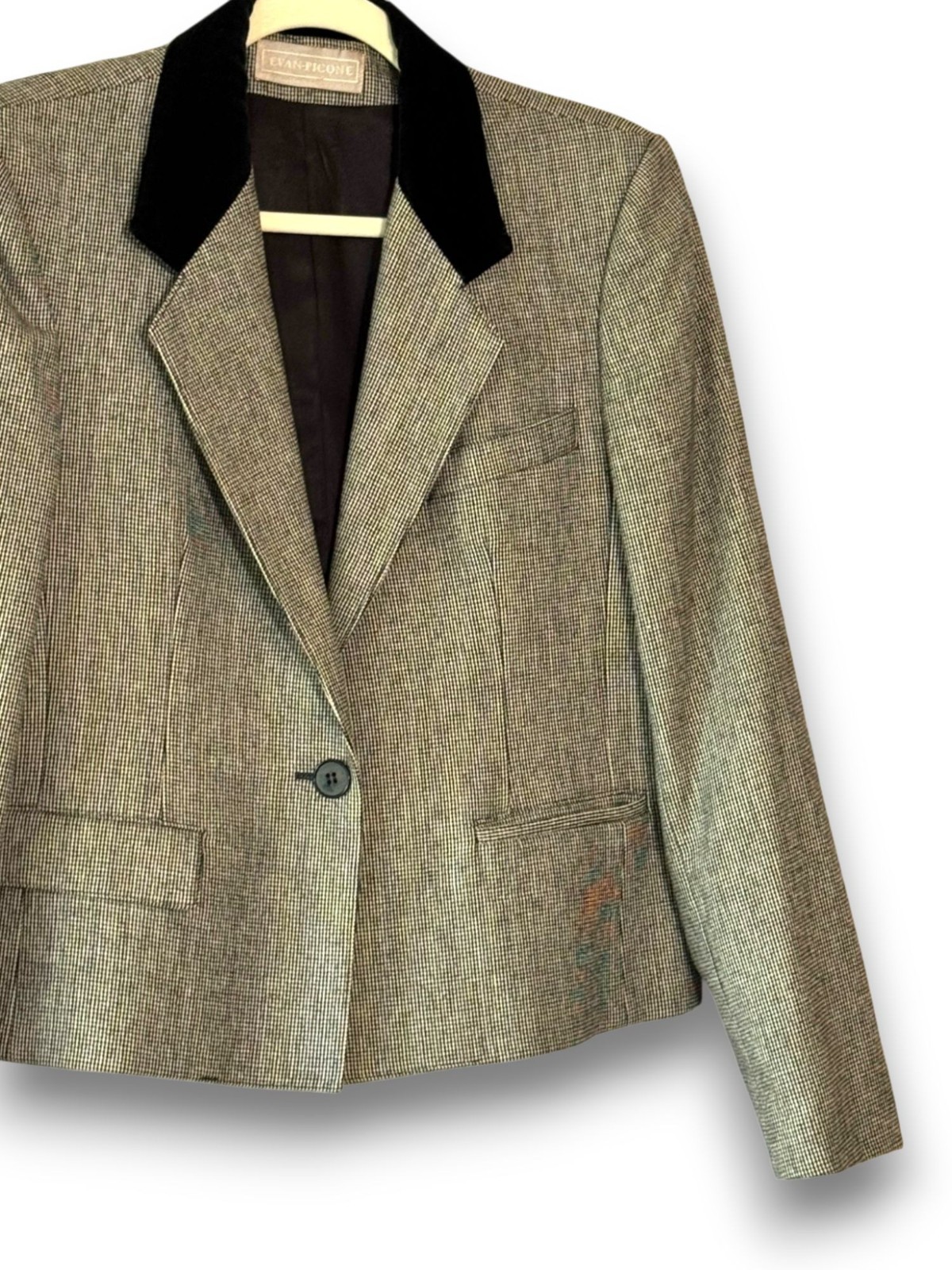 Vintage Evan Picone Houndtooth Blazer Jacket with Velvet Collar ILGWU Union Tag