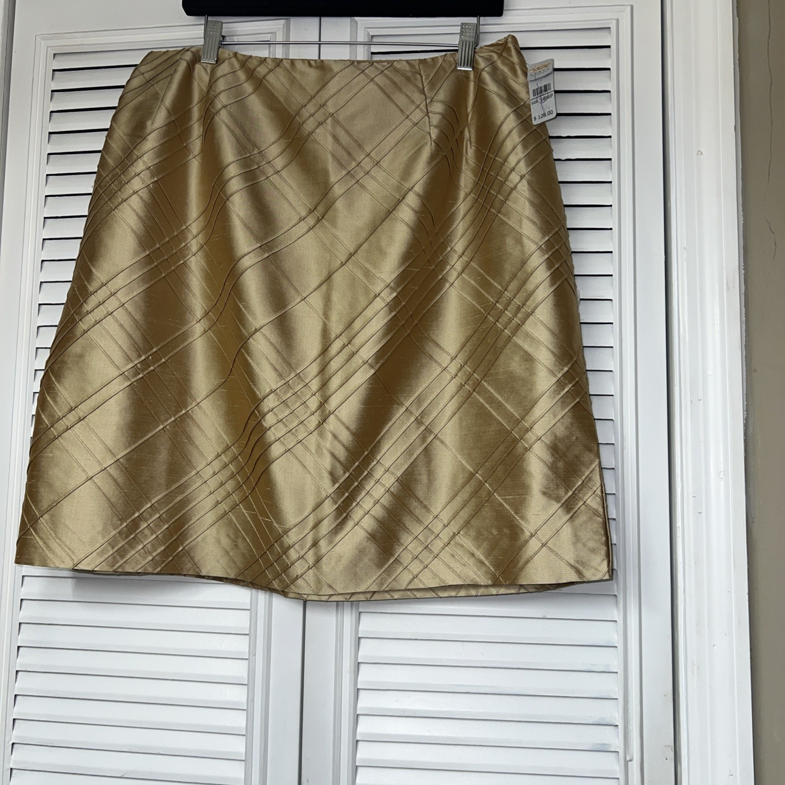 Talbots 100% Silk Midi Skirt Women 18W Gold Satin textured Y2K New Tags Rare