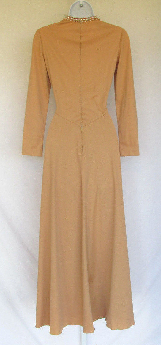 VINTAGE DRESS 1950s 60s MOD VICTORIA ROYAL BEADS KEY HOLE BRONZE SIZE 10 PEARLS