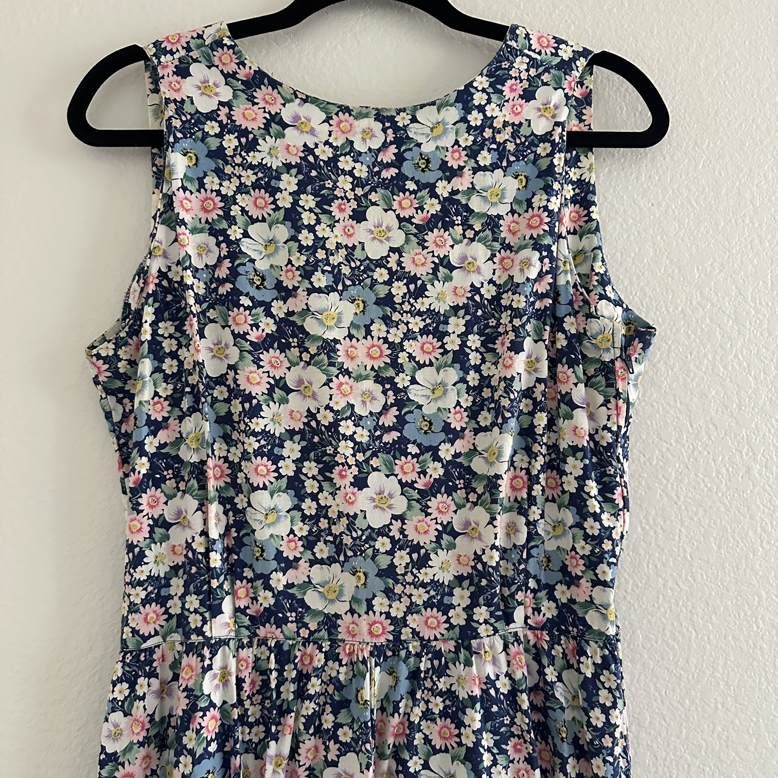 Vintage 80s Dress Large Sundress Floral Print Cotton Fit Flare Cottagecore