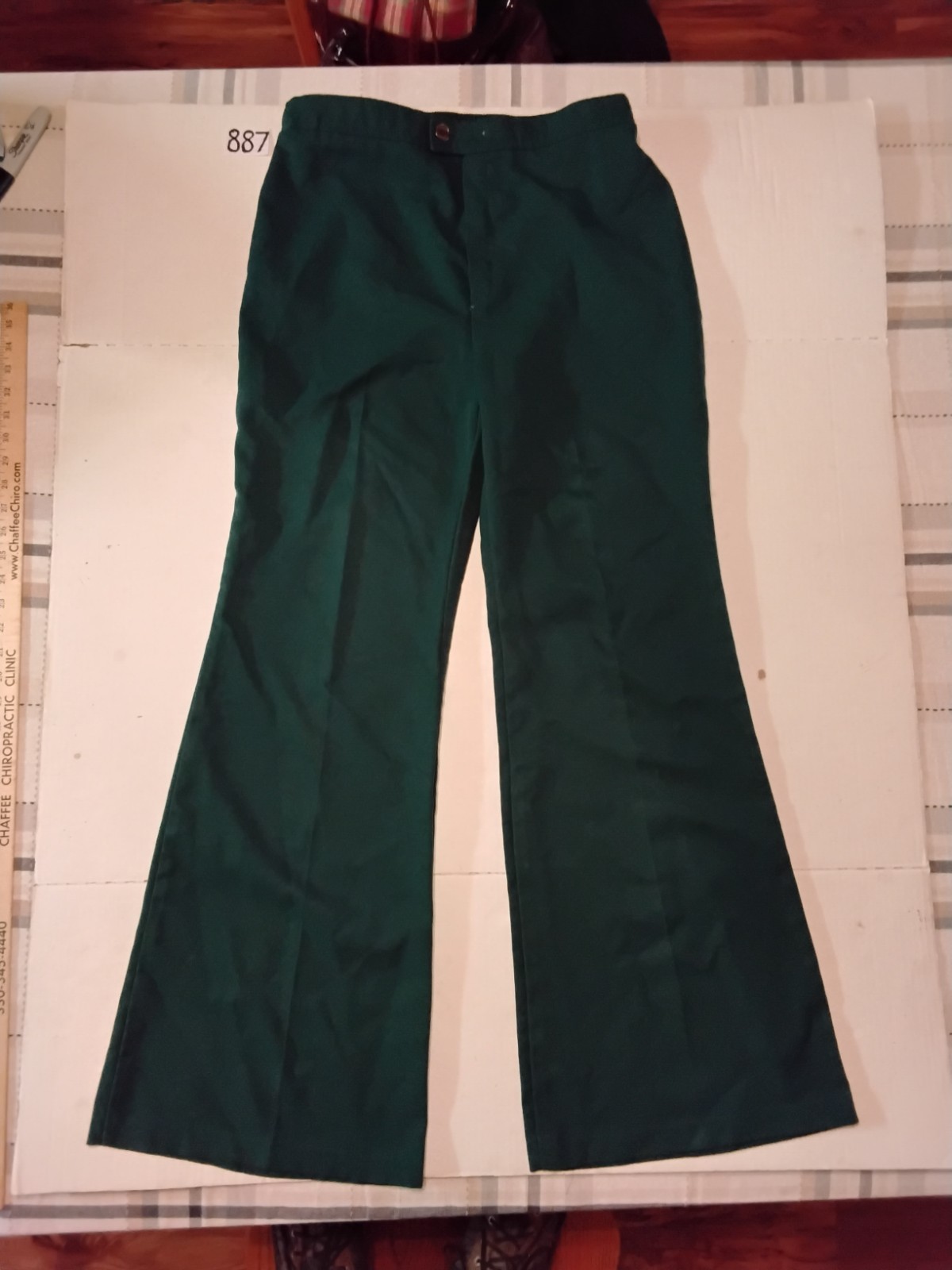VTG 70s Polyester Green Bell Bottom Pants Women&rsquo;s 12 (31&Prime;x31&Prime;) Disco Hippie