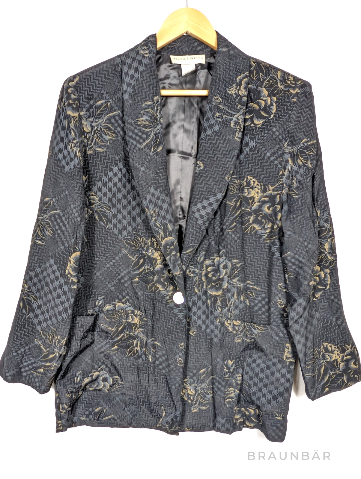 Vtg 80s Melissa Lawrence Blazer M Made USA Acetate Jacquard Floral Shoulder Pads
