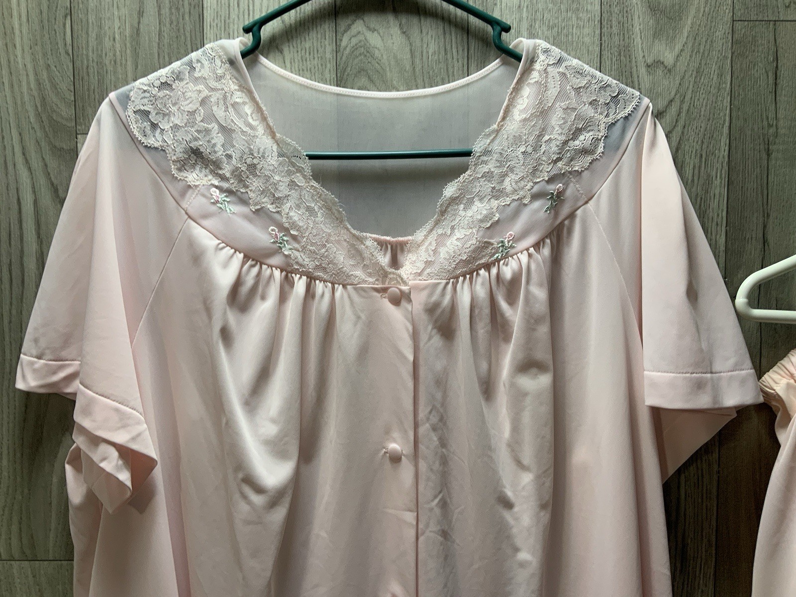 Vintage Shadowline Pink 3 Piece Set Nightgown/Pants/robe House Coat Size 44 Larg