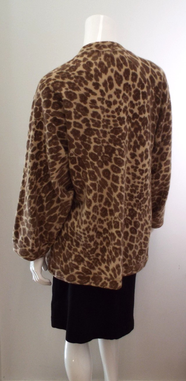 Vintage 1980s KENZO Leopard Lambswool Wrap Sweater LARGE Angora Cardigan Paris