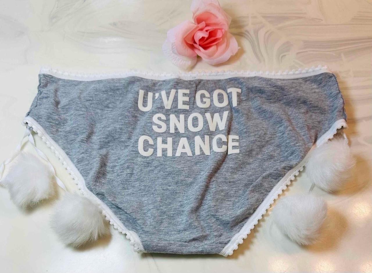 RARE VICTORIA&rsquo;S SECRET GRAY U&rsquo;VE GOT SNOW CHANCE POM POM HIPHUGGER CULOTTE M