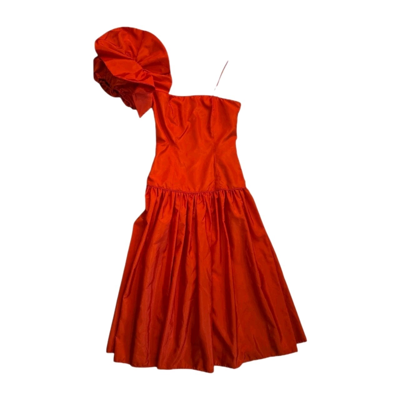 Vintage 80s Taffeta One Puff Sleeve Bridesmaid Prom Dress Red Sz Small