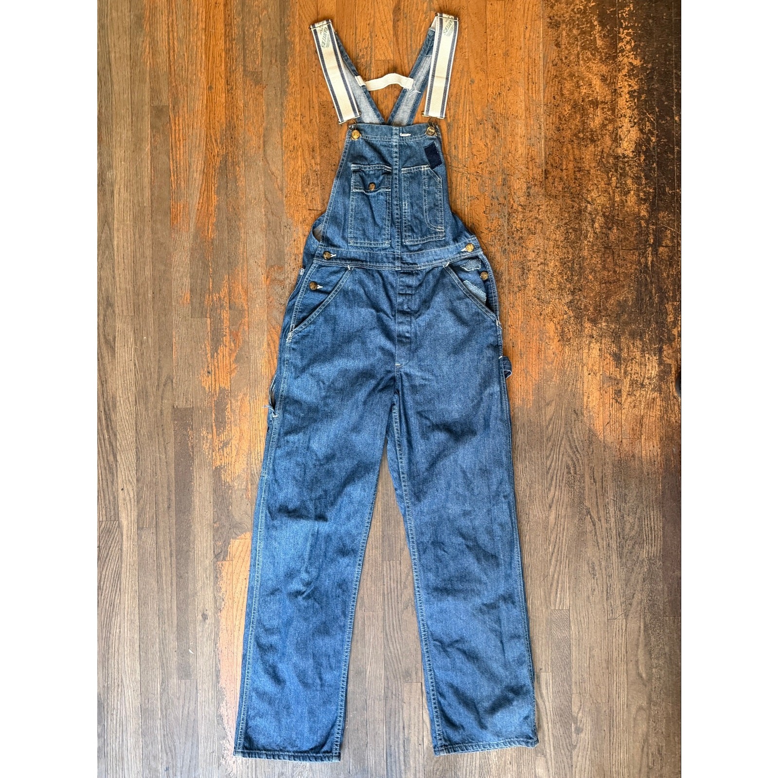 Vintage 70s Carters Denim Overalls | Patched Workwear Carpenter Coveralls | 28&Prime;