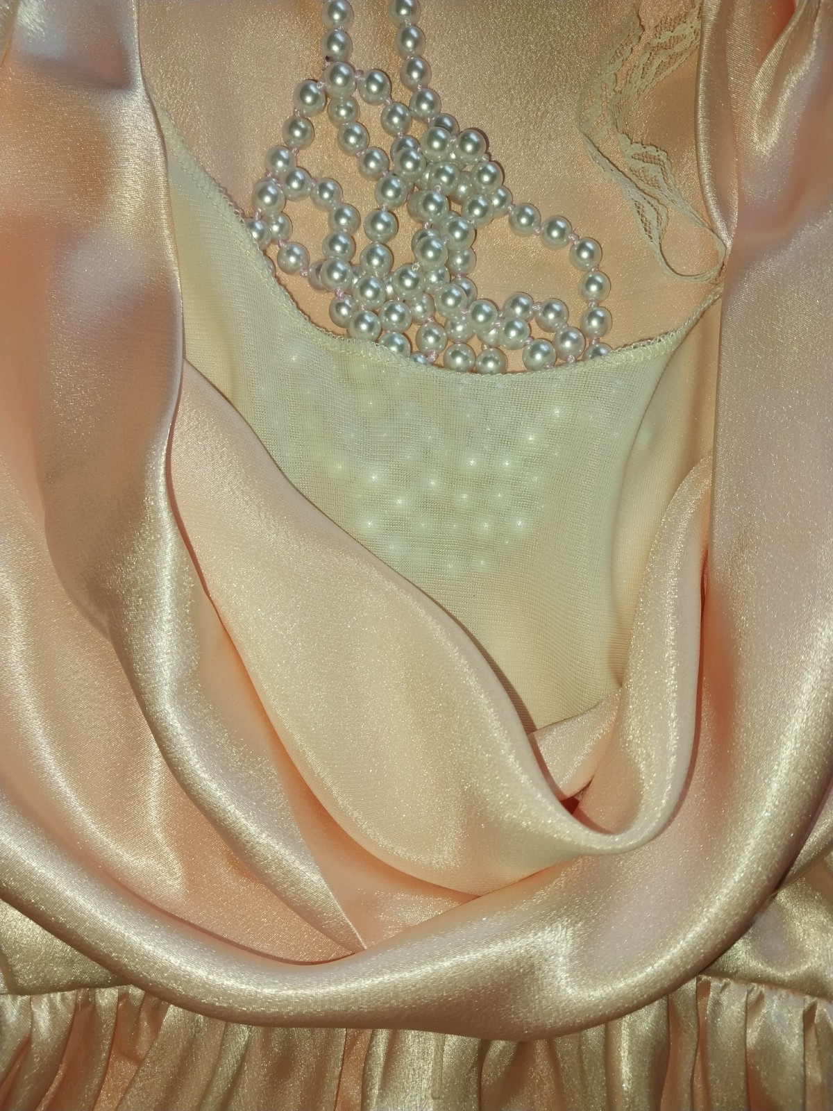 Vtg SATIN IMPORTED PEACH PINK COWL CASCADE 350&Prime; GRAND SWEEP FLARE MAXI DRESS L42