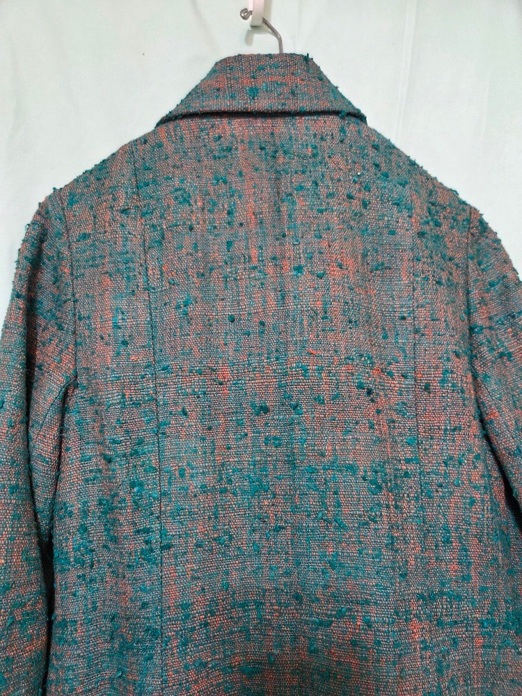 Raw Silk Coat Vtg 60s Teal Copper Quilted Panel Lining Hong Kong Herald Tang