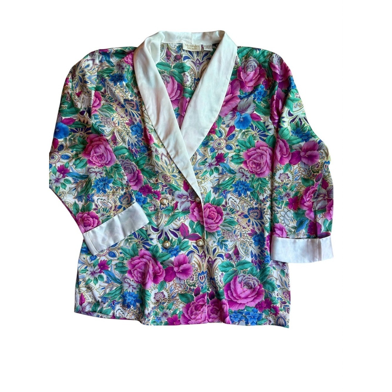 Victoria&rsquo;s Secret Vintage Gold Label, floral Satin Pink, Green, Blue and Gold