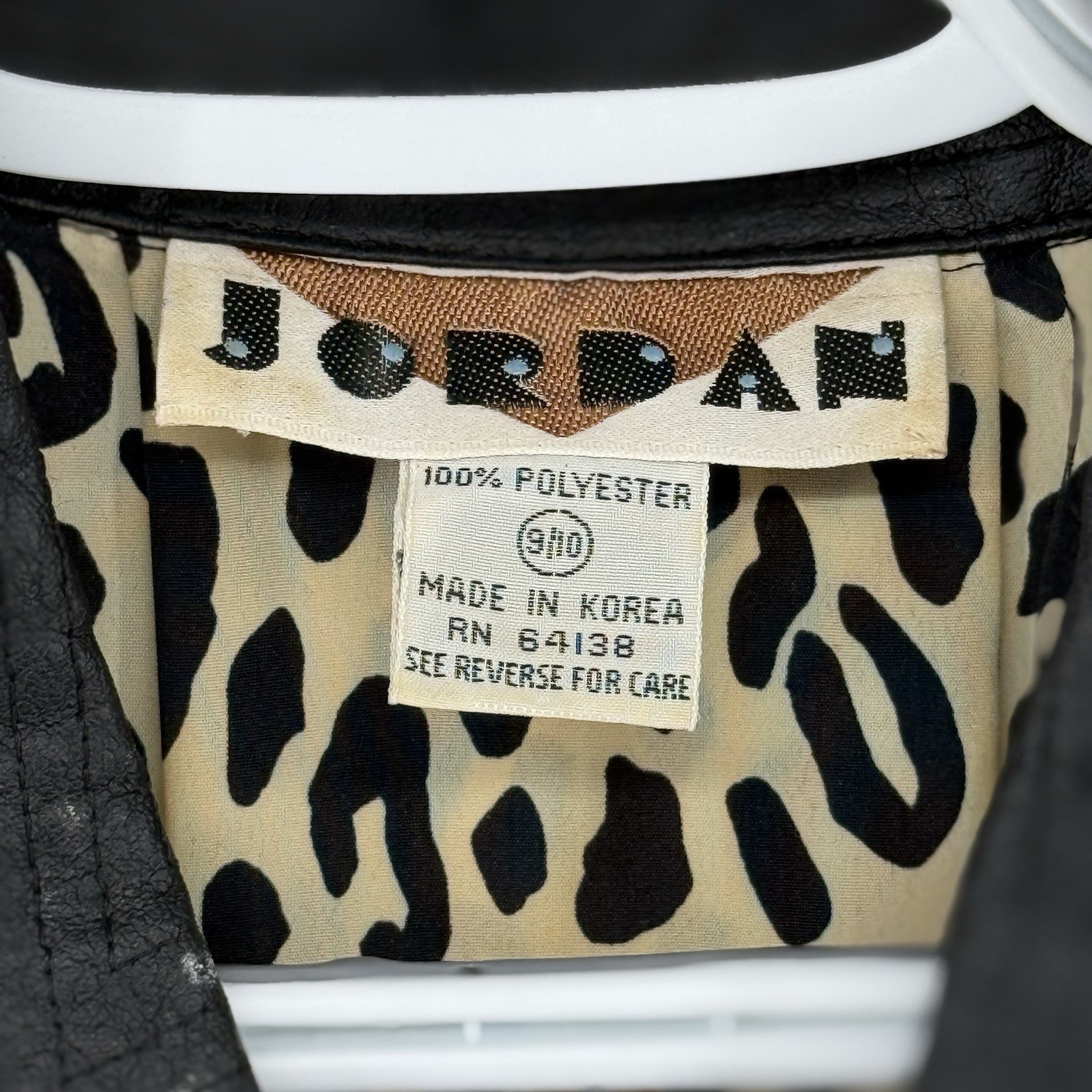 Vintage Jordan Leopard Print Button Down Blouse Black Contrast Collar Size 9/10