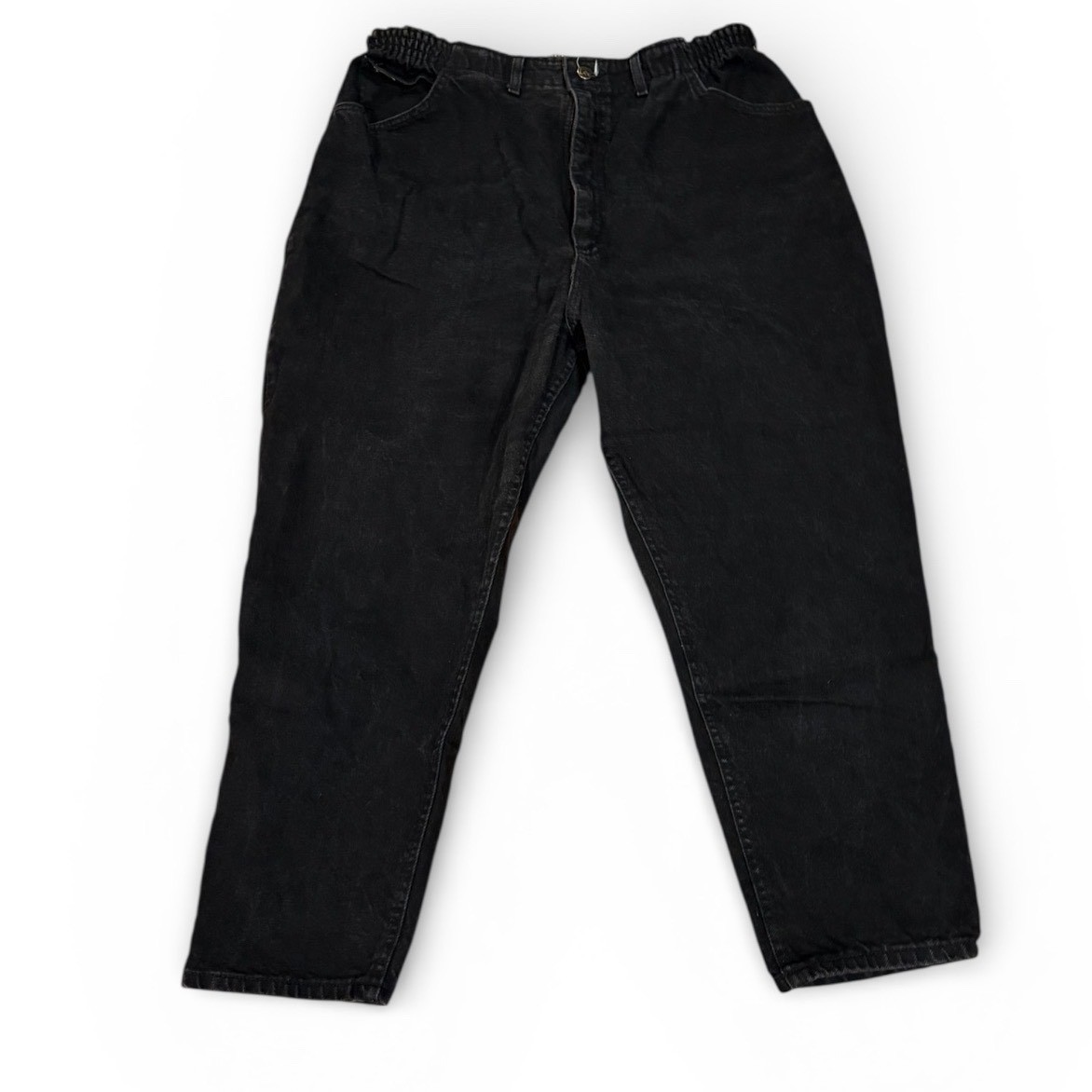 Vtg Lee Black High Waisted Mom Jeans Womens 22W Petite Made in USA Cotton 34×26