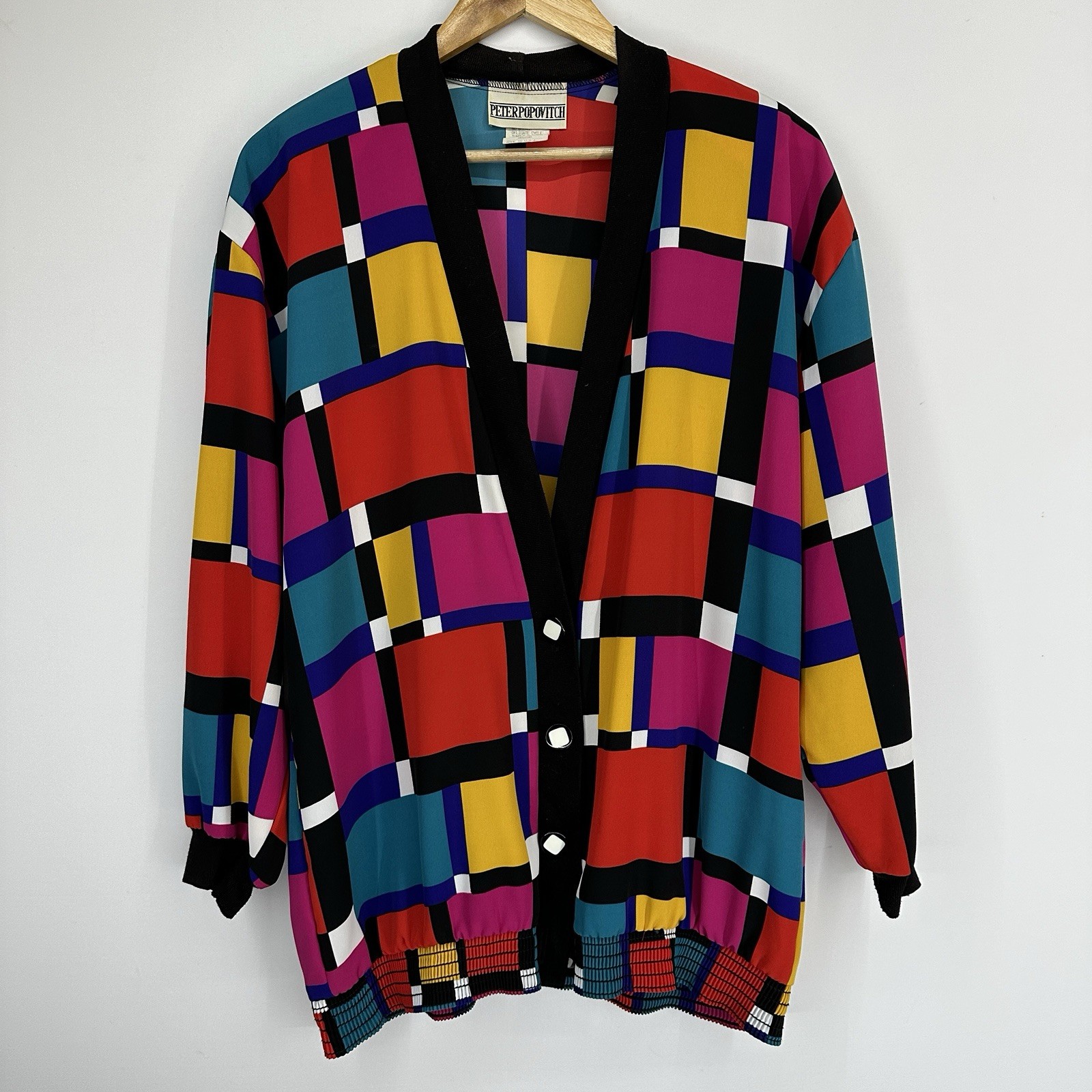 Peter Popovitch Colorful cardigan Medium Art Deco Women’s Geometric Fun 80s