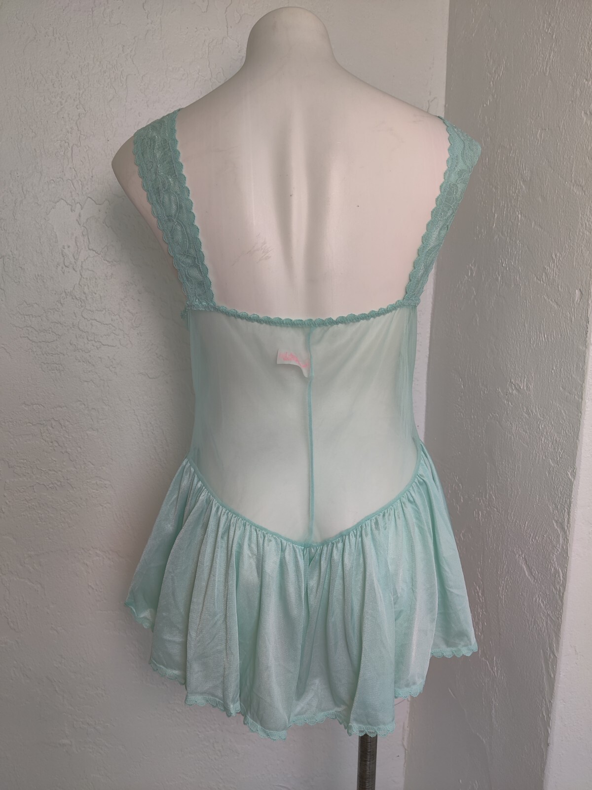 Vintage Alana Gale Large Sexy Babydoll 4663 Nightie Ruffle Lace Chiffon Aqua EVC
