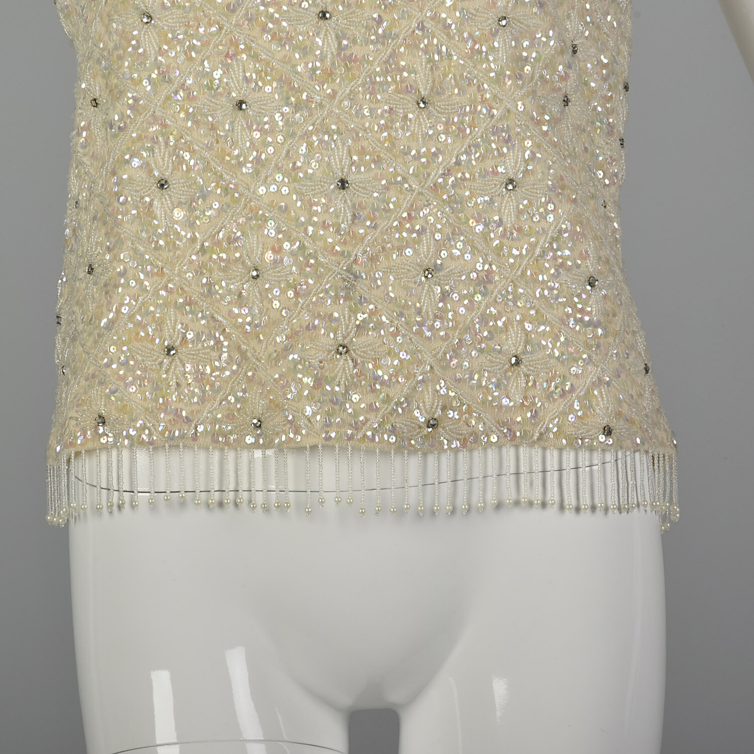 Medium 1960s Iridescent Sequin Blouse Vintage Sleeveless VTG 60s Wedding Top