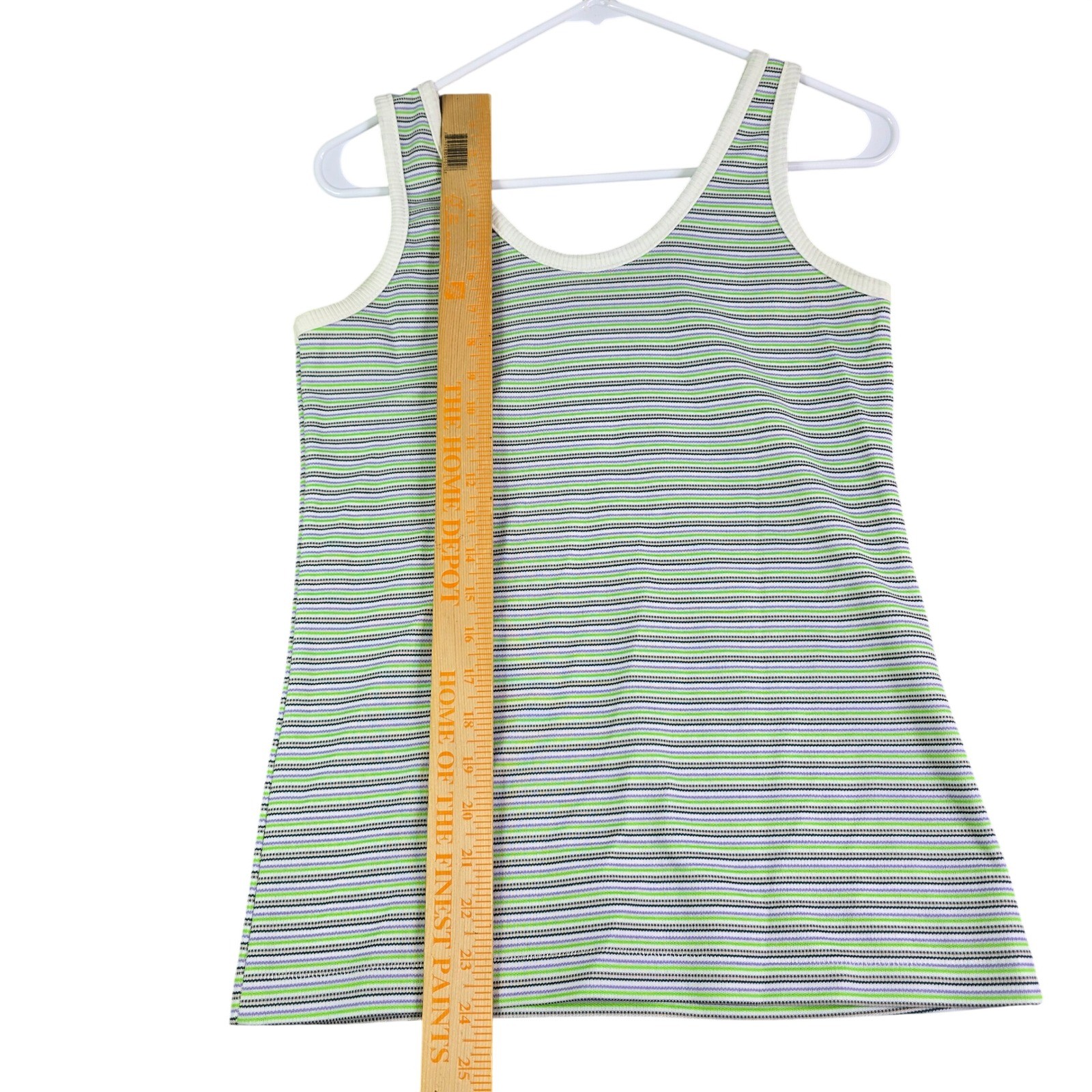 Vintage Striped Knit Ribbed Tank Top Womens Small Green Purple Retro Hippie 70s