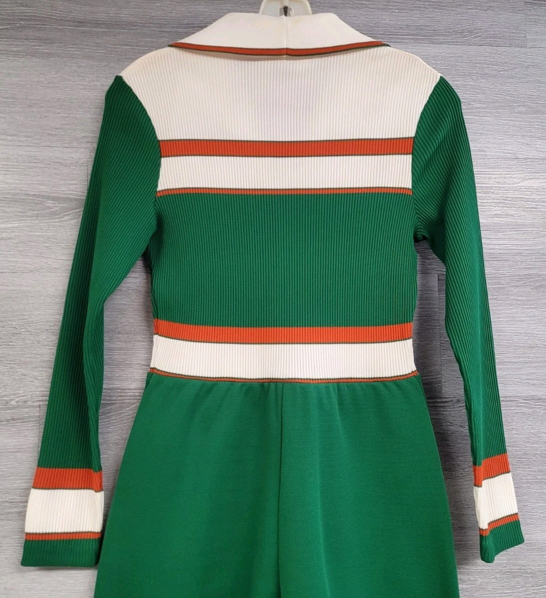 WOMENS VINTAGE 70s JUMPSUIT JCPENNEY STRIPED LONG SLEEVE POLYKNIT DISCO SIZE XS