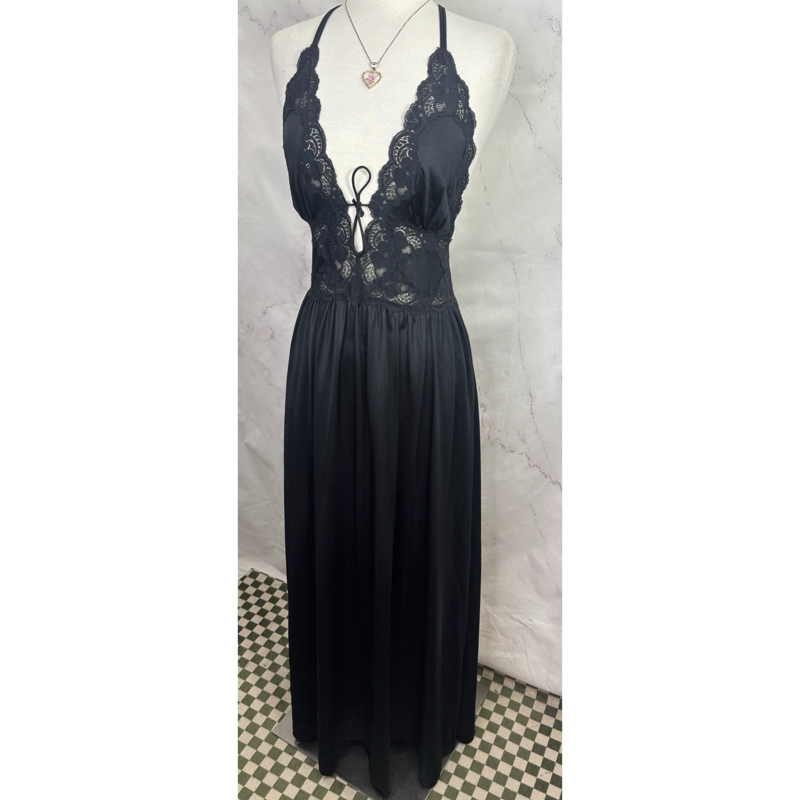 Vtg 70s Lily Of France Full Sweep Slip Dress M Black Old Hollywood Whimsigoth