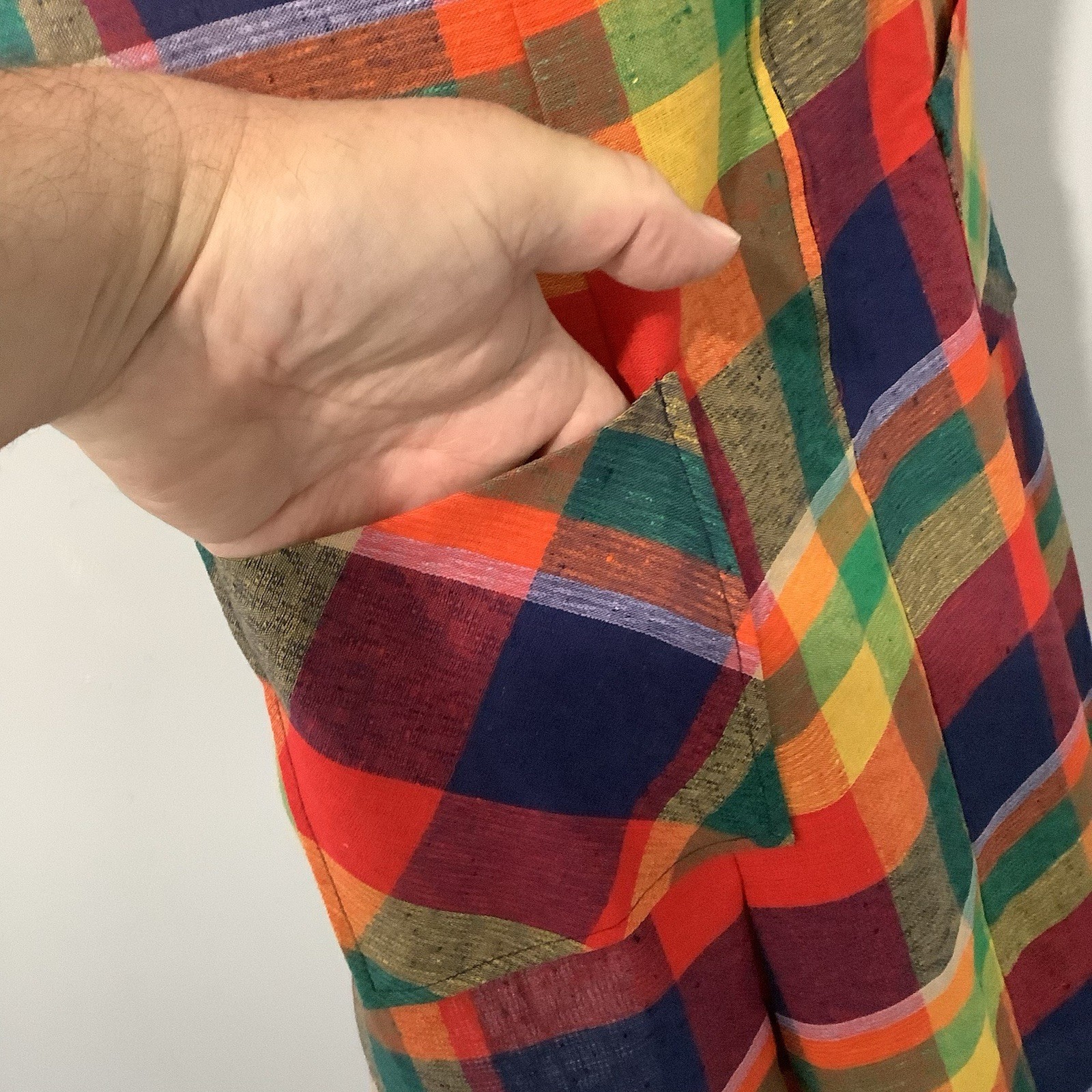 VTG 1960’s Colorful Plaid Cotton/Poly Dress Deadstock Mint With Tag XL B44”/W38”