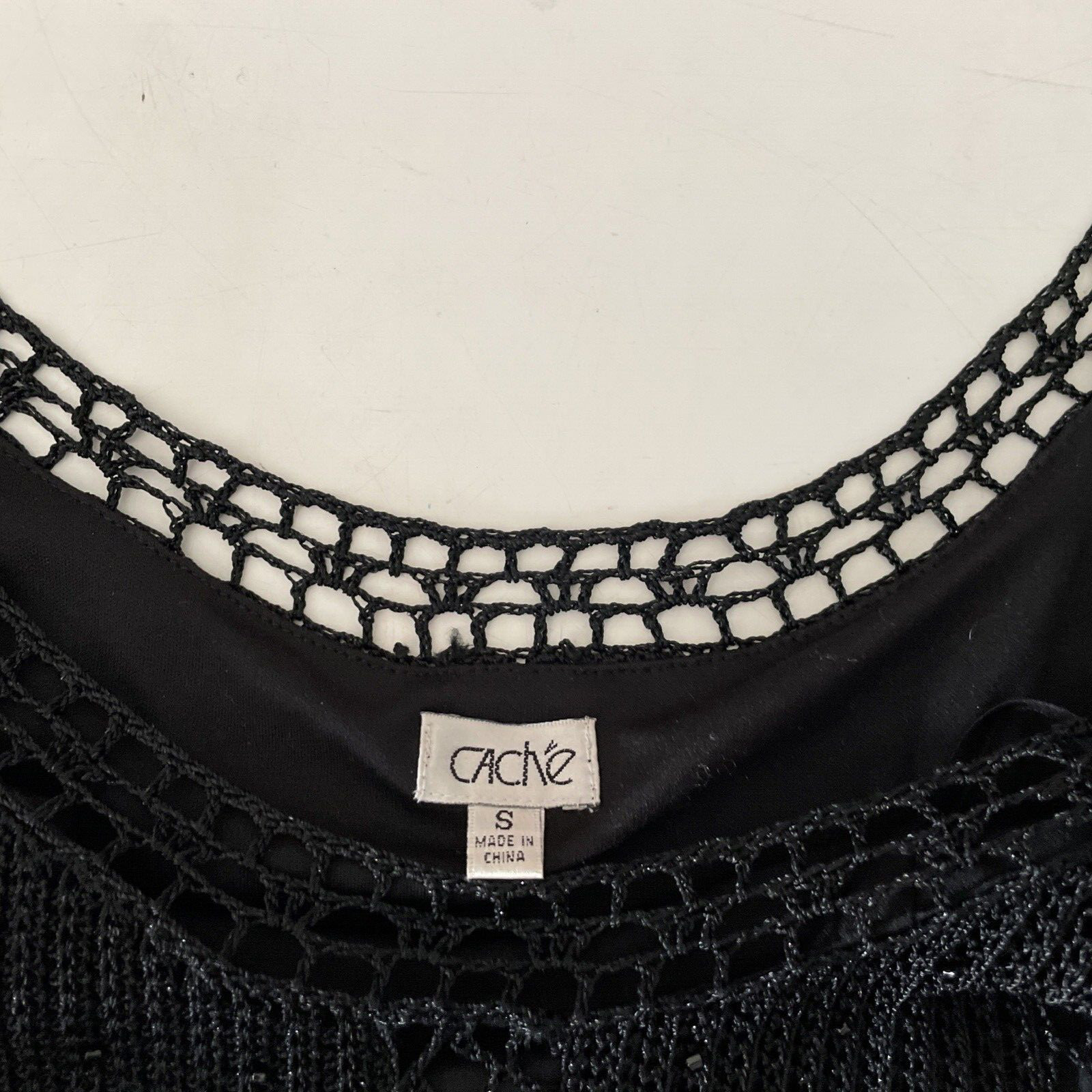 Gorgeous Vintage CACHÉ Black Beaded Crochet Knit Midi Dress XS/S/M