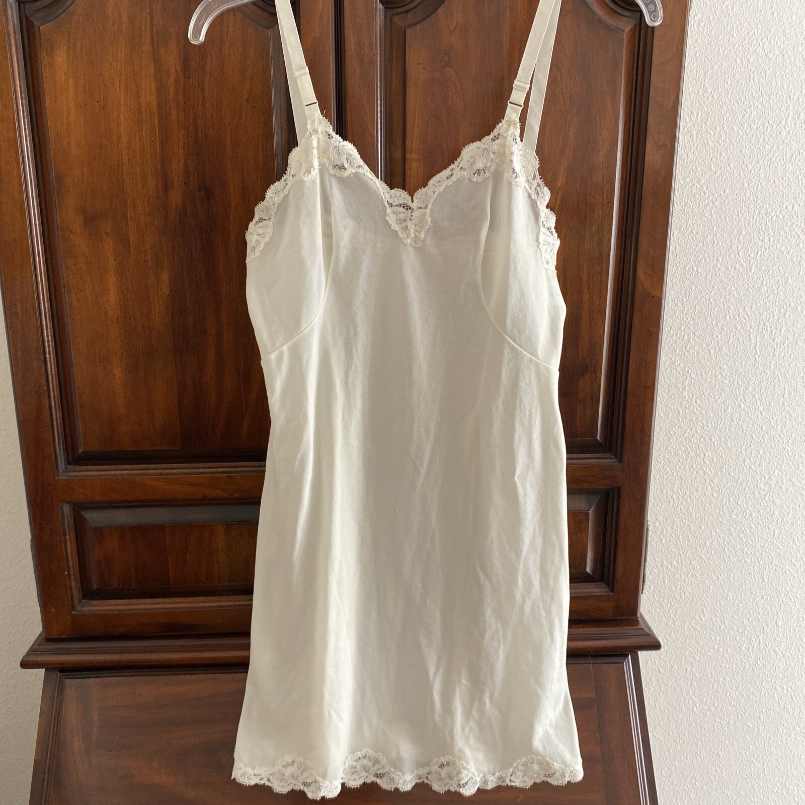 VTG SEARS Jr Bazaar Ivory Full Slip Polyester Crepe Size 5 Lace Trim