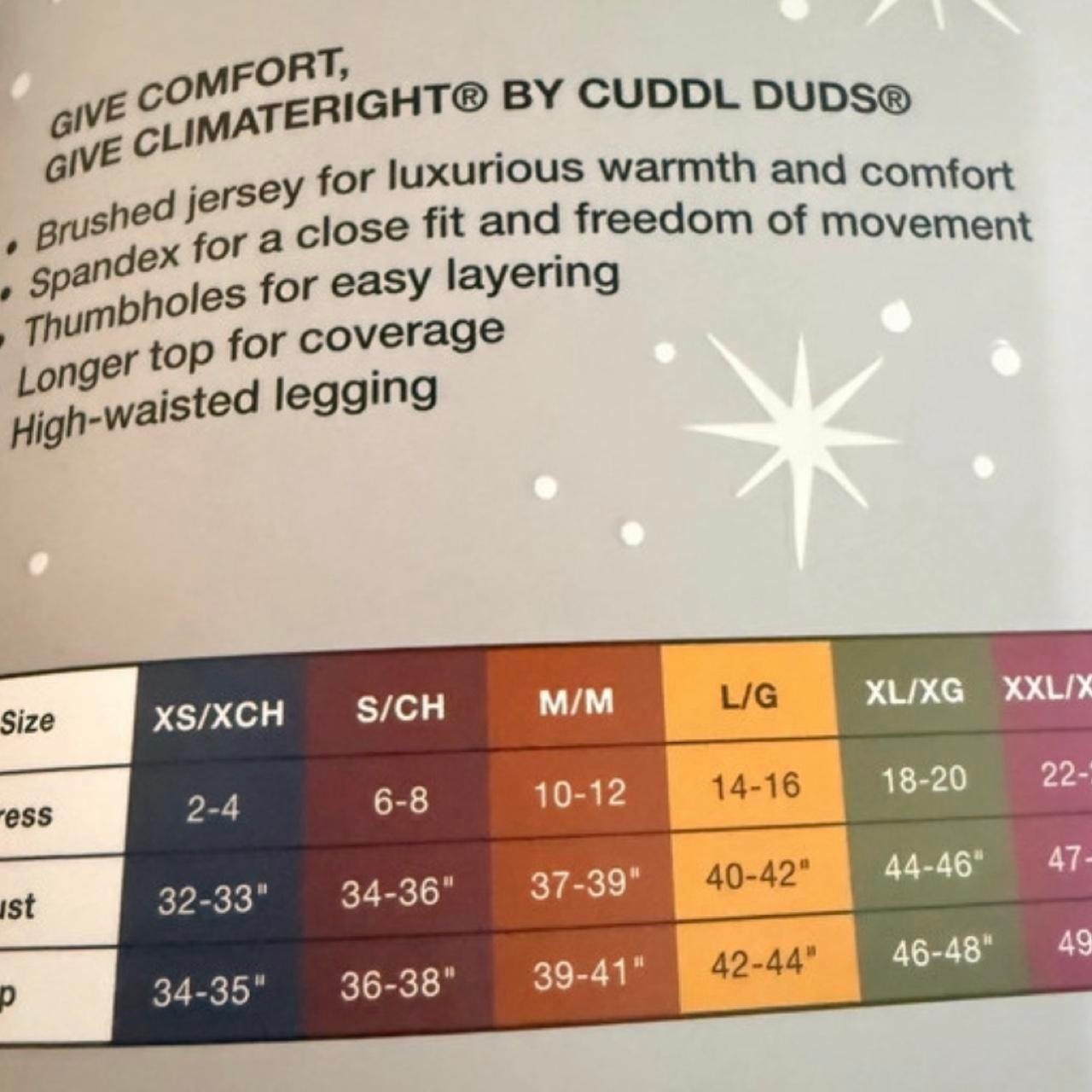 Cuddl Duds ClimateRight 2 piece base layer se