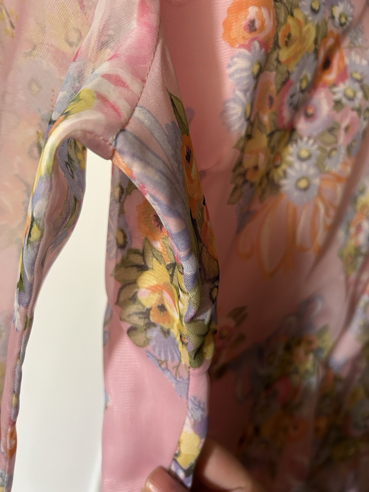 Avalon Classics Pink Floral Chiffon Maxi Dress Gown Sz 12 Cottage ILGWU Label