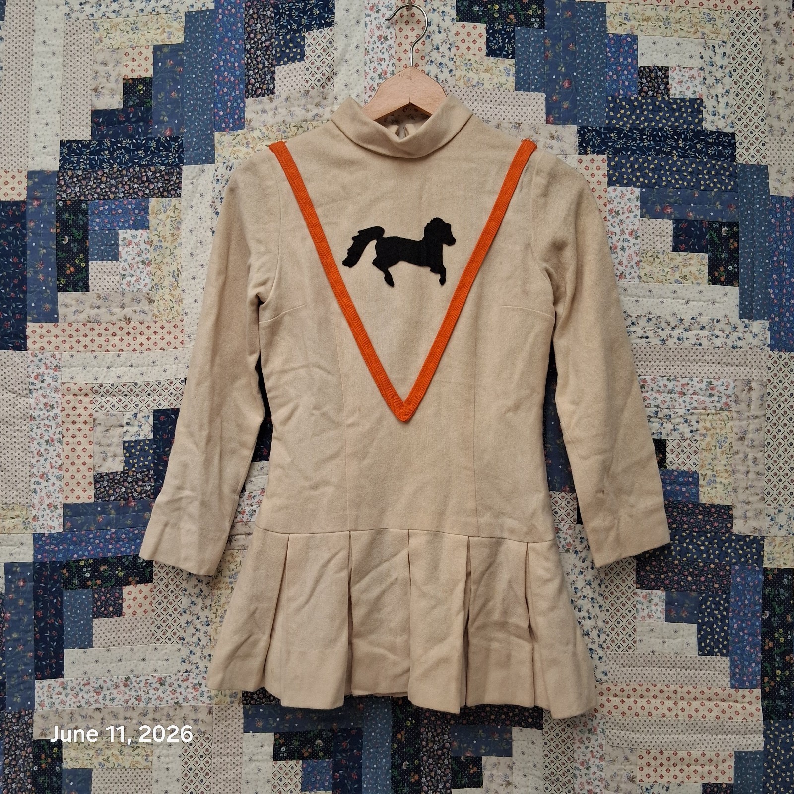 True Vintage 60s Mod Cheerleader Uniform Dress Pony Horse Appliqué Talon Zip