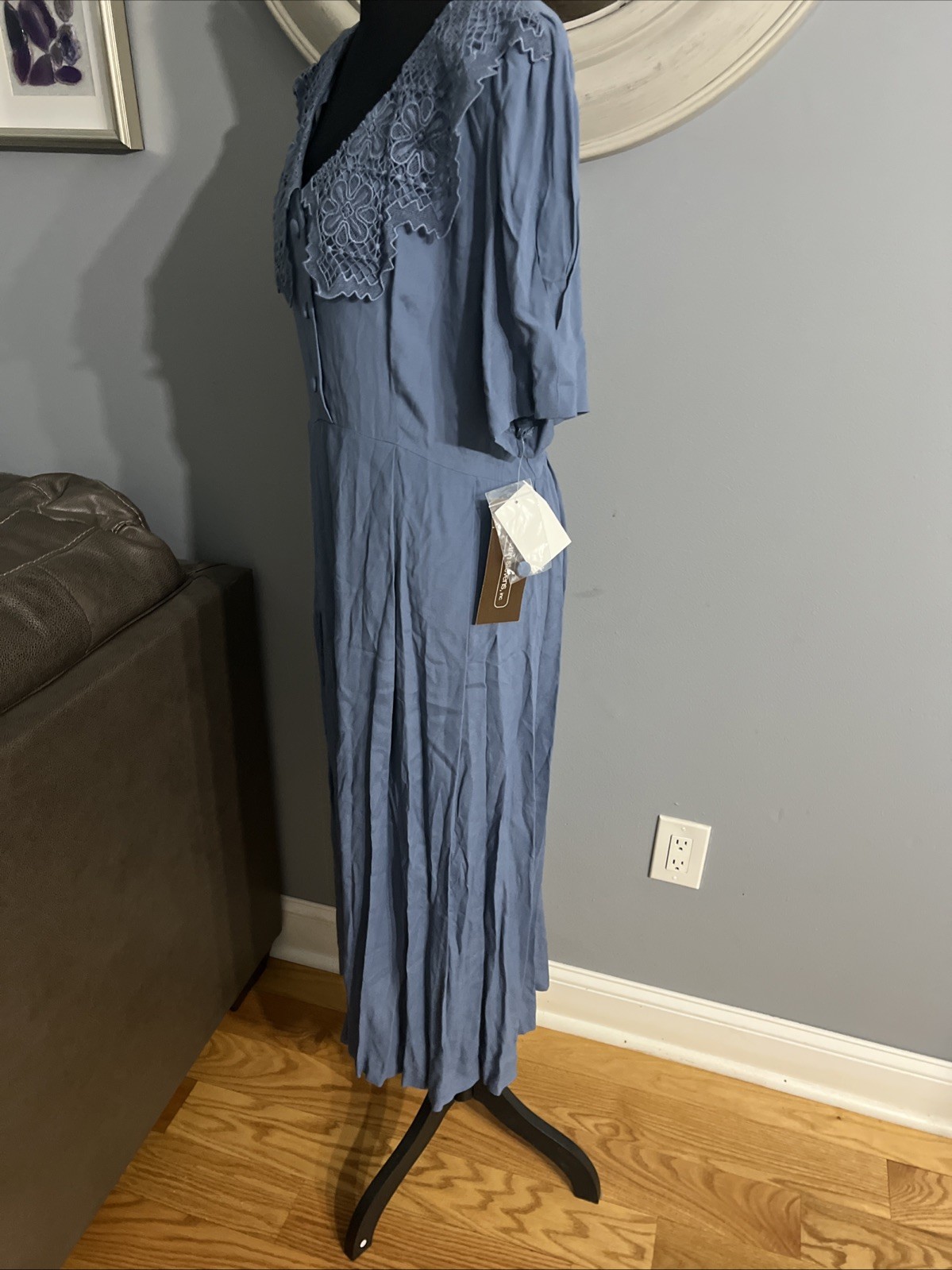 Karin Stevens ︱Light Blue Dress ︱ Embroidery Collar︱Size 14︱NWT︱Vintage︱1990&rsquo;s