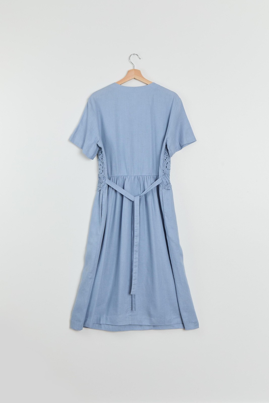 90s Light Blue Crochet Layered Tie Back Dress L