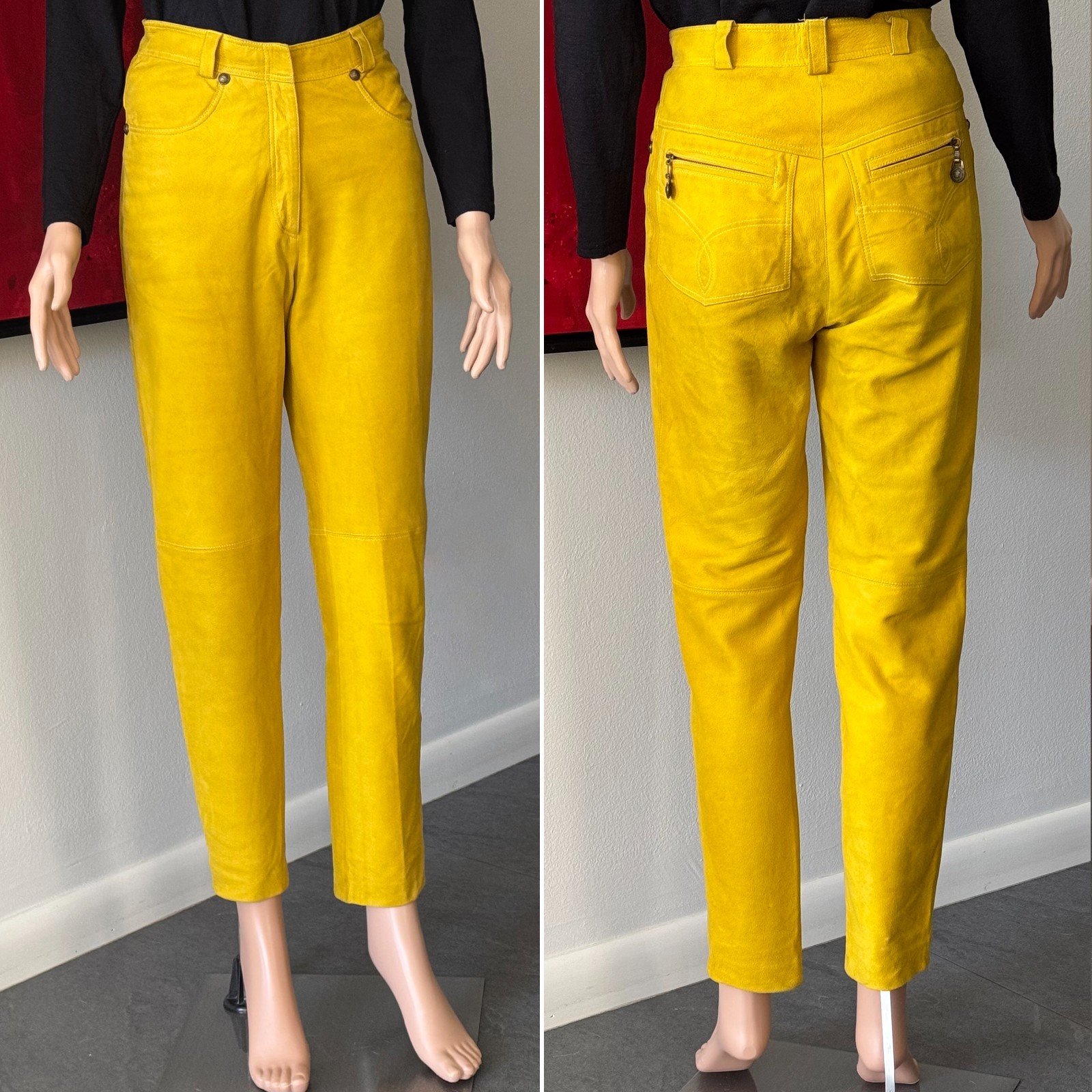GIANNI VERSACE mustard yellow suede pants size 38/XS from F/W 1994/95