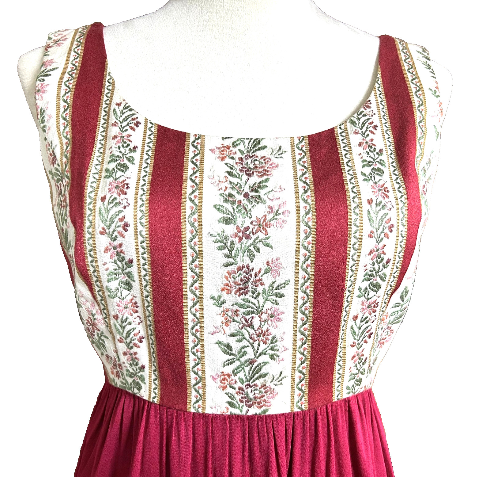 Vintage 1960s 70s Romantic Boho Floral Tapestry Maxi Renaissance Prairie Dress