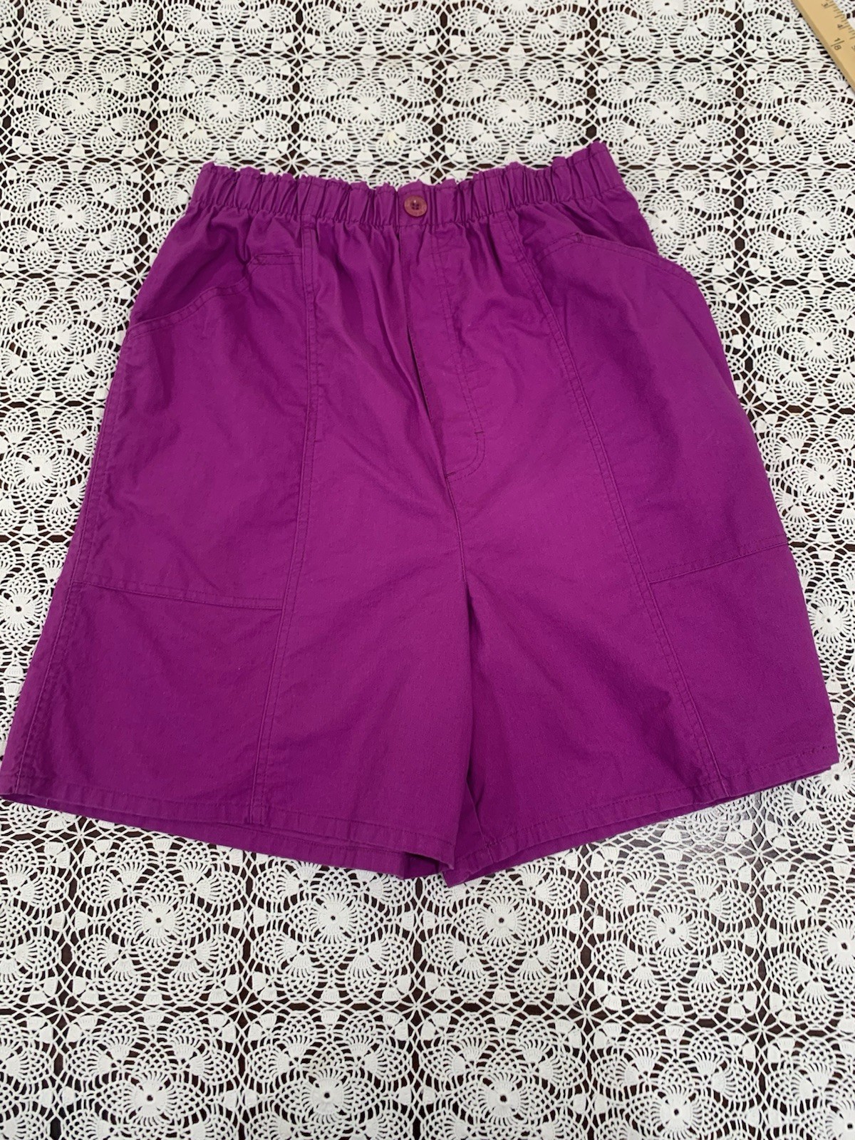 Vintage Cherokee High Elastic Waist Shorts Purple 1980s Size 16 28 to 32” Waist
