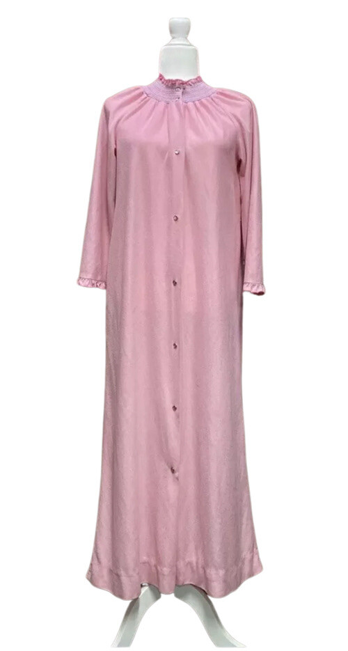 Vintage Robe Dan Ellen Pink Pearl Snap Duster House Coat Costume 1970’s