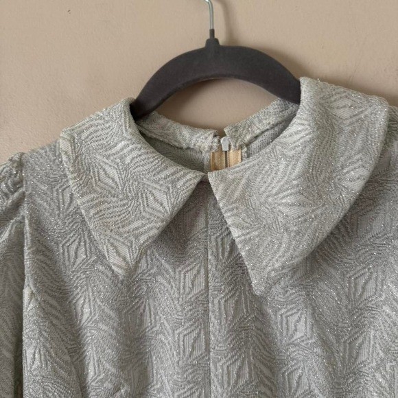 Vintage 60s silver metallic mini dress babydoll gray collar short mod