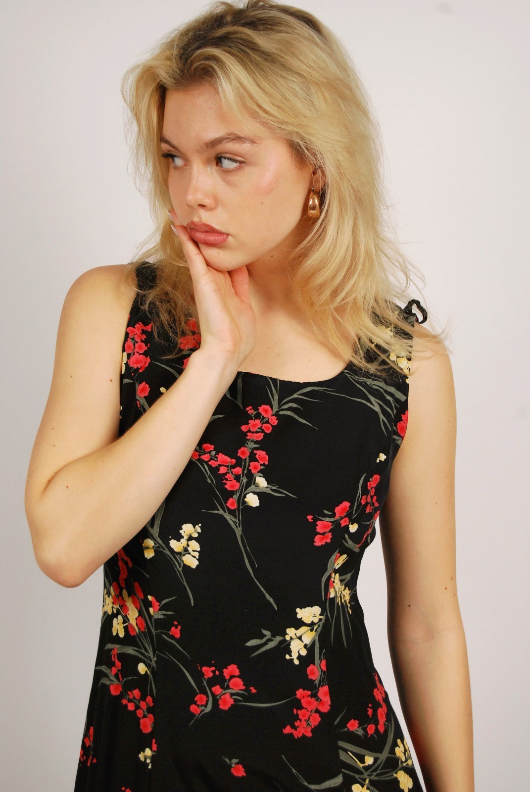 80s Tank Maxi Dress (8) black pink floral vintage preppy casual sundress a-line
