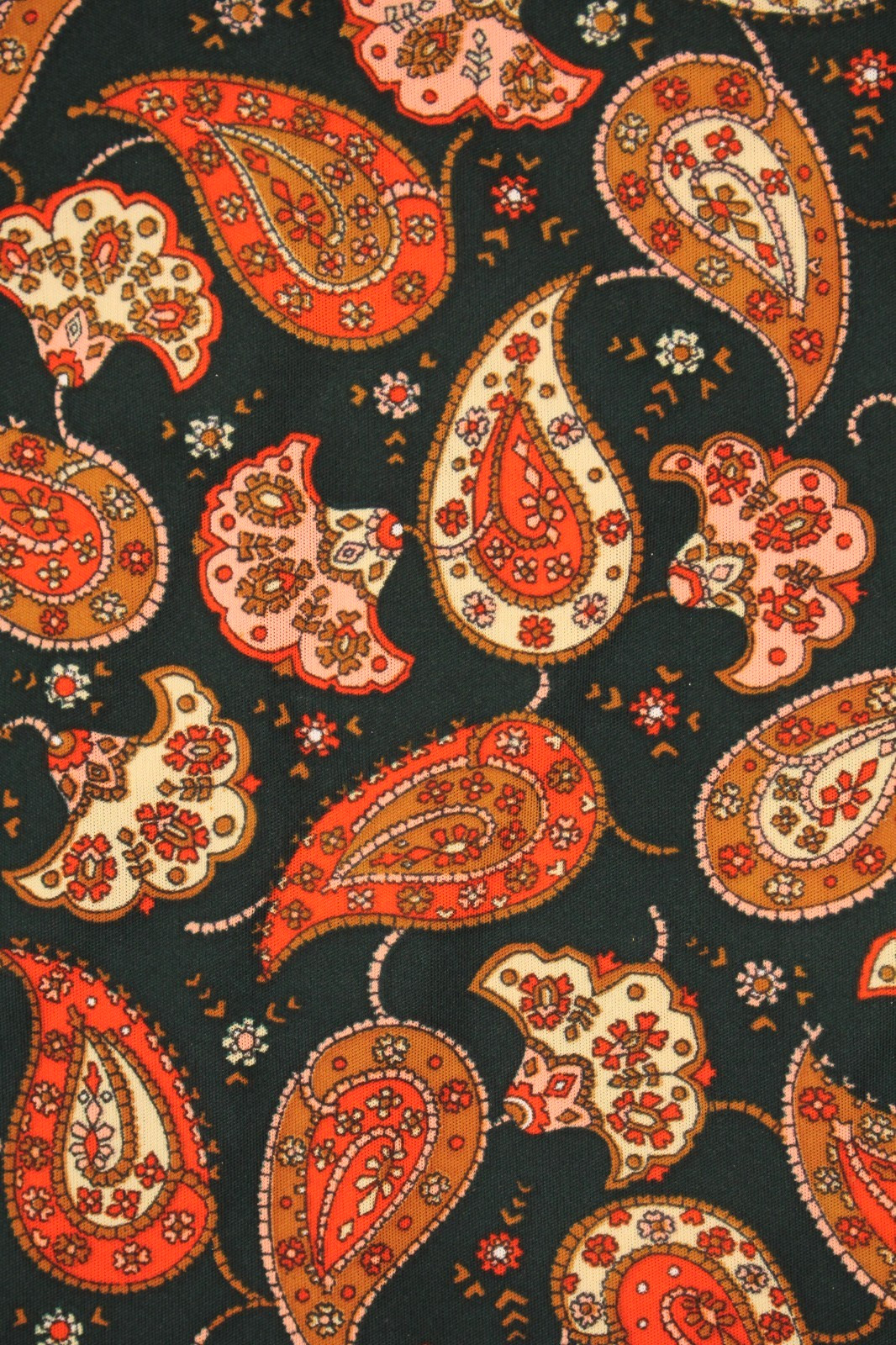 VTG Women&rsquo;s 60s 70s Forest Green & Orange Paisley Shirt Dress S/M 1960s 1970s