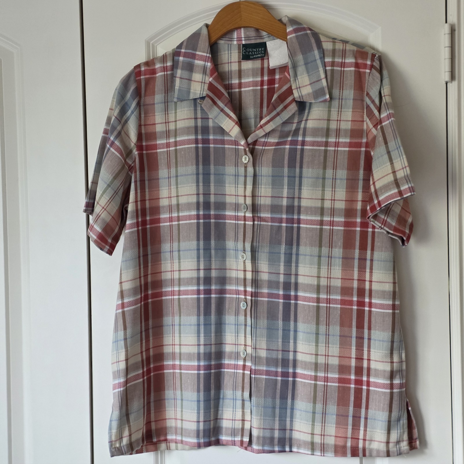 Vintage 90s Koret Plaid 2 Piece Matching Set Women Blouse Culotte Shorts Country