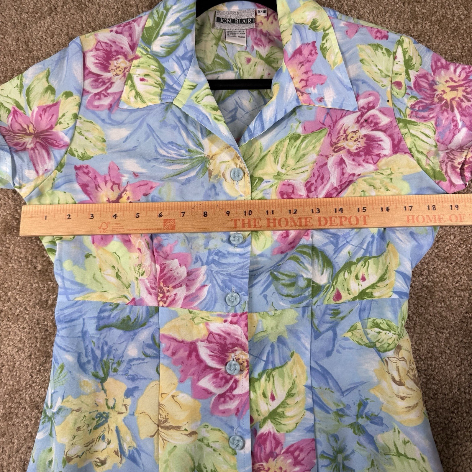 Vintage Joni Blair Blue Floral Button Up Dress Size 9/10