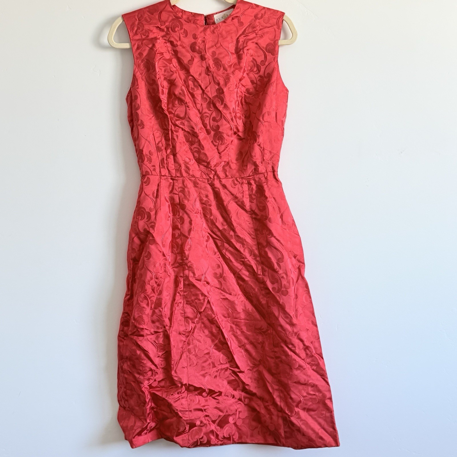 Vintage Dynasty Hong Kong Red Silk Jacquard Cocktail Dress 1960s Mid Century S/M