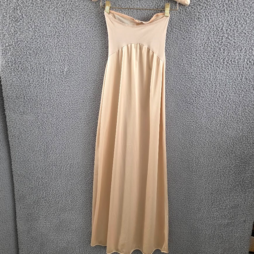 Vintage Kayser Strapless Slip Beige Long Nylon 34 Bust Side Slits