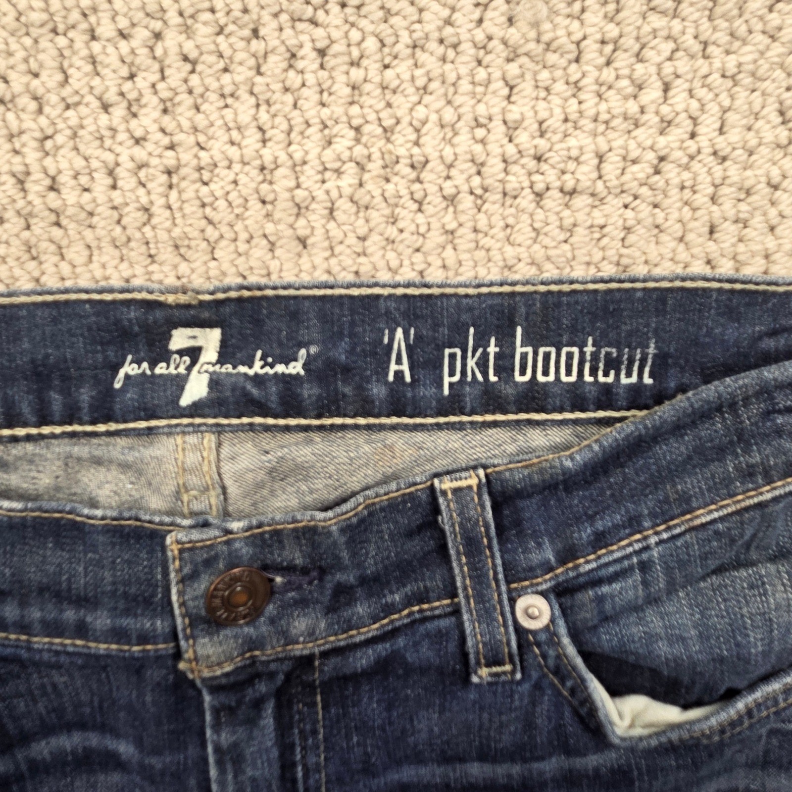 7 For All Mankind A Pocket Bootcut Jeans Dark Wash Blue Denim Womens 32×28.5 Y2K