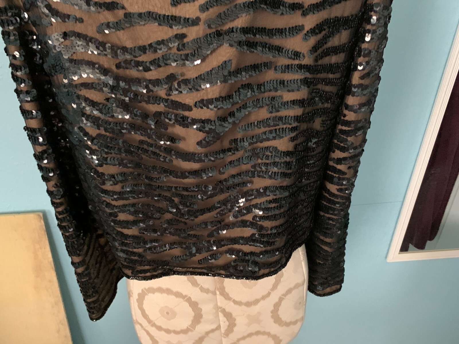 VTG ANDRETTA DONATELLO Jacket Black Sequin Gold Lined Long Sleeve Women&rsquo;s Top XS
