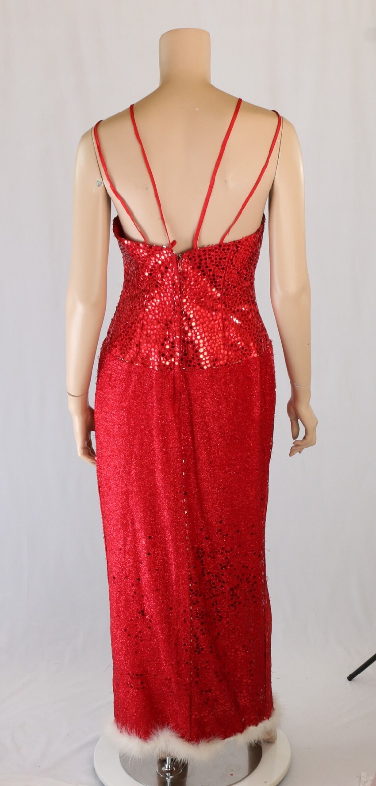 Flirtations Vintage 80s 90s Red Sequin White Feather Holiday Party Prom Dress 10
