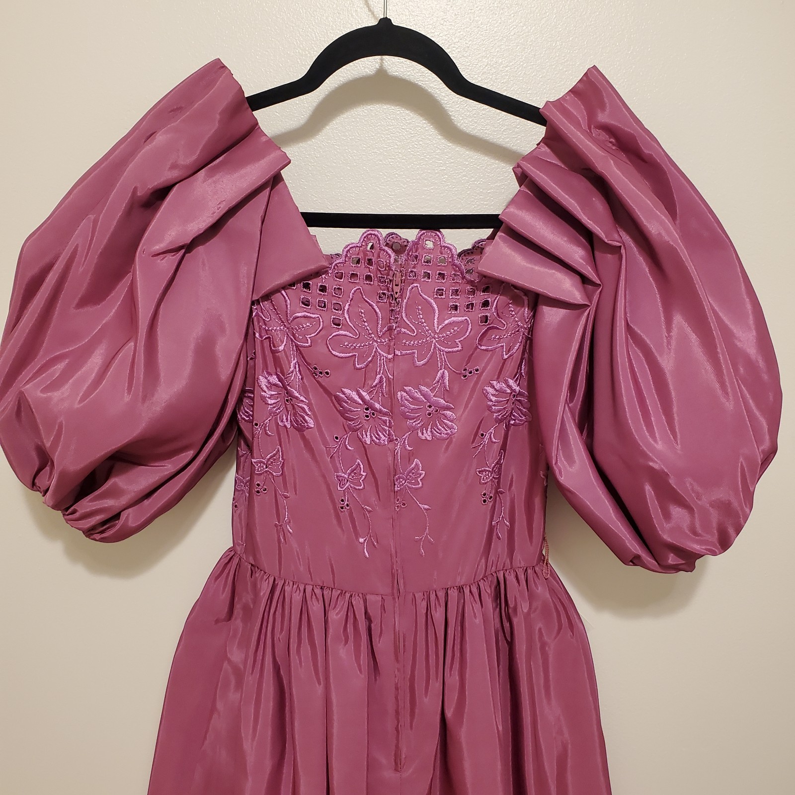 VTG Puff sleeve off shoulder taffeta mauve Prom Gown Dress 5/6 USA Union Made