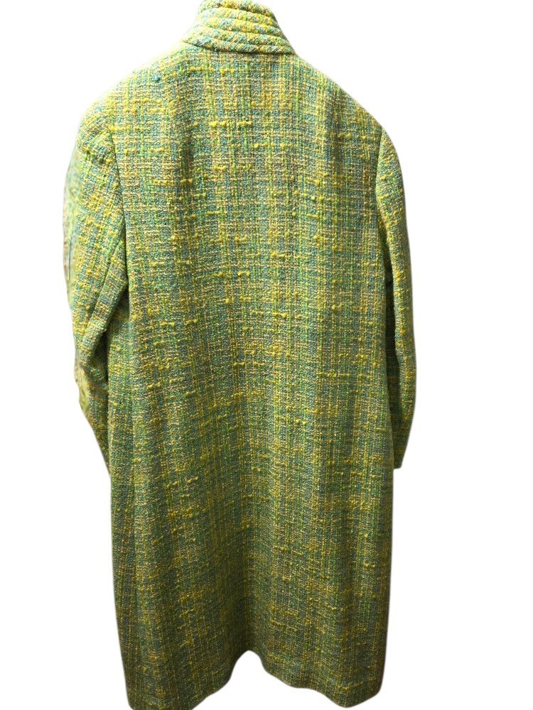 Vintage 1960s Herald Tang Raw Silk Coat Aqua Teal Gold Quilted Lining Costume