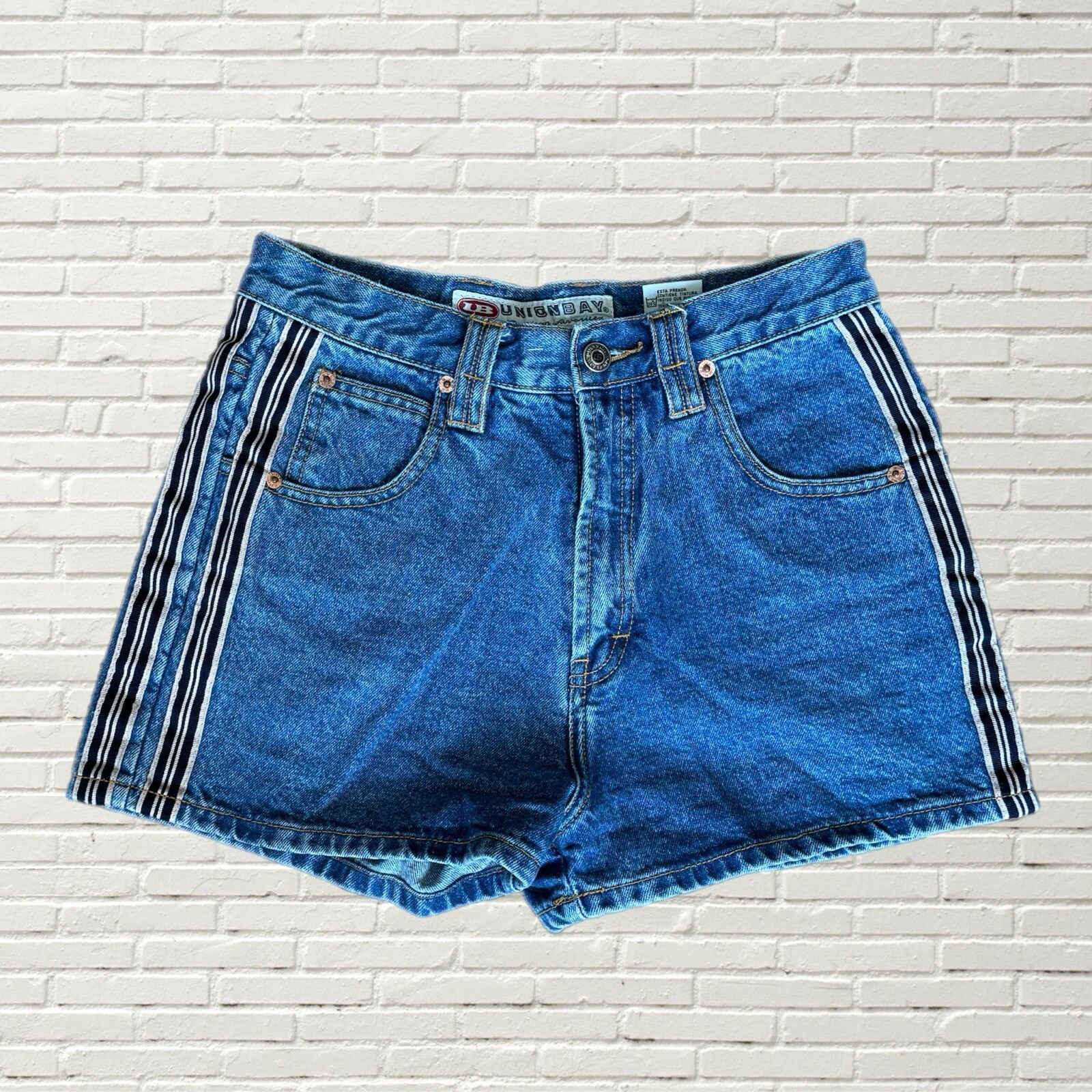 Vintage 90s Y2K Union Bay Denim Shorts Striped Sides Short Inseam