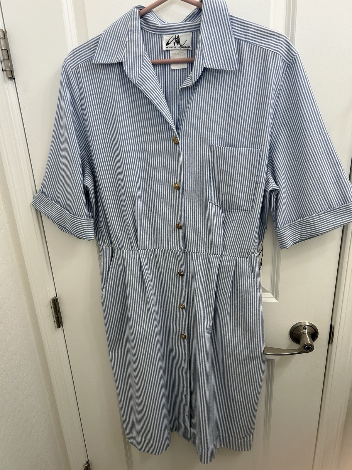 Vintage Striped Seersucker Buttondown Dress with Belt