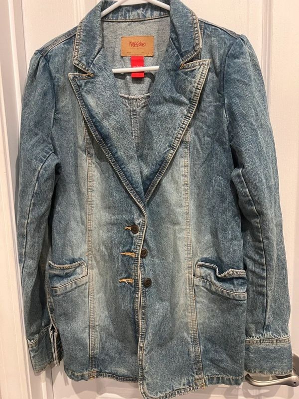 Mossimo Women’s Denim Blazer Jacket Light Wash Button Front Size Large